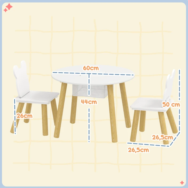 AIYAPLAY Ensemble 1 table ronde, 2 chaises pour enfant 3 pièces, dossier en forme d'ours, activités, bricolage, repas, 3-6 ans