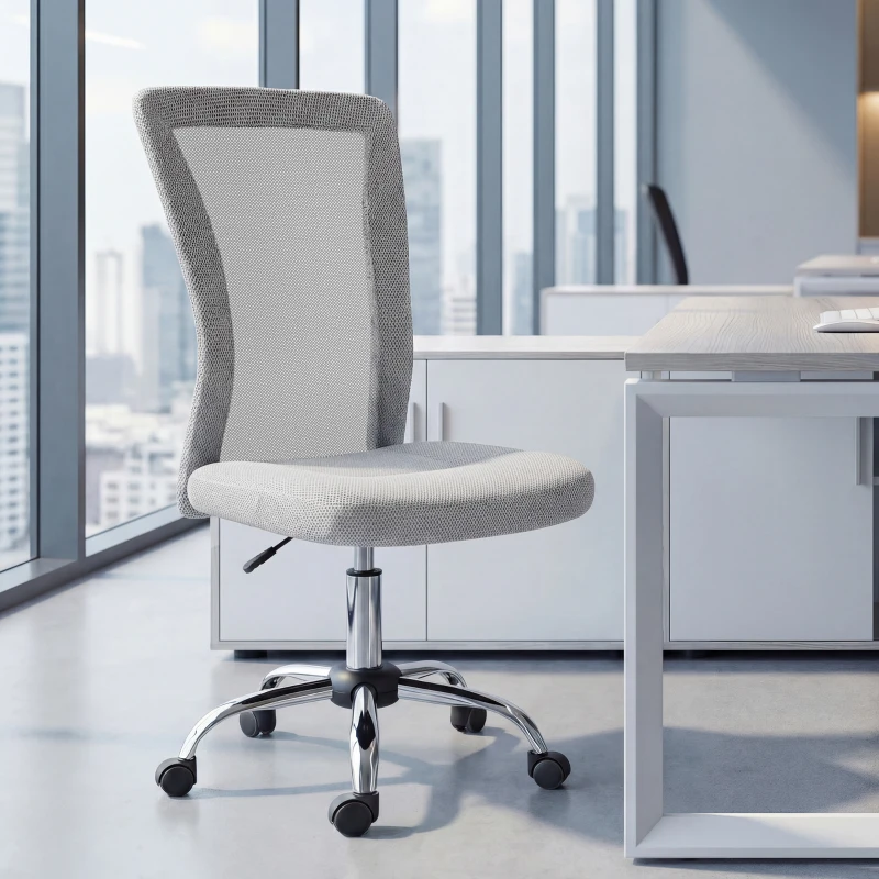 Vinsetto Office Chair, Armless Desk Chair, Adjustable Computer Swivel Chair with Rolling Wheels and Mesh Back for Home Work Study, Grey