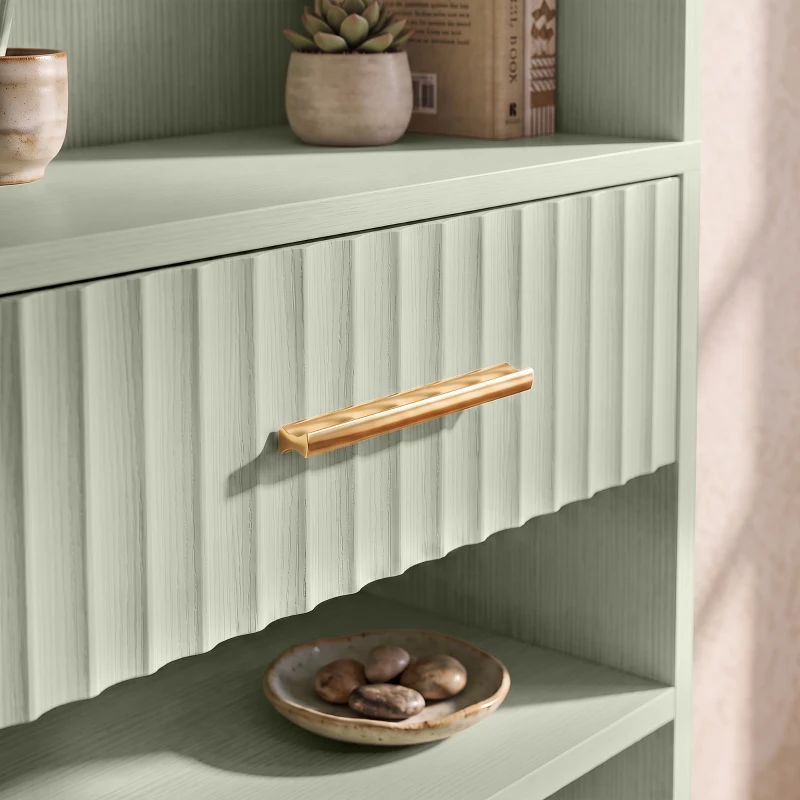 HOMCOM Bookcase Narrow Tall Space-Saving Bookshelf Drawer Open Shelves 60 x 24 x 182 cm Light Green
