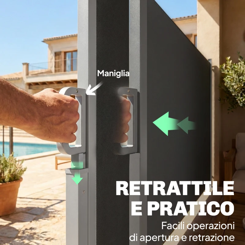 Outsunny Tenda Laterale Retrattile Impermeabile e UV 50+, in Alluminio, Acciaio e Poliestere, 420x185 cm, Grigio Scuro