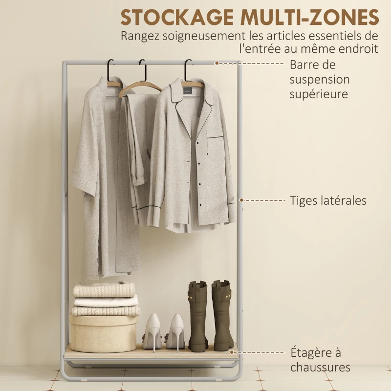 HOMCOM Portant à vêtement 3 en 1, portemanteau avec porte-chaussures, tringles supérieures et latérales, gris