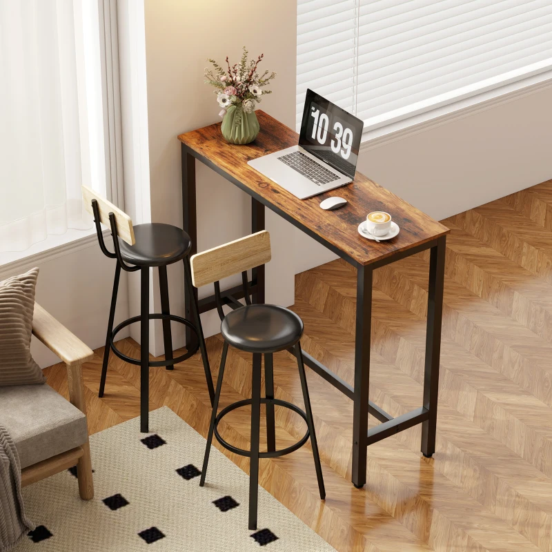 HOMCOM Juego de 2 Taburetes Altos de Cocina con Respaldo y Reposapiés Tapizados de PU Asiento de 75,5 cm Natural y Negro