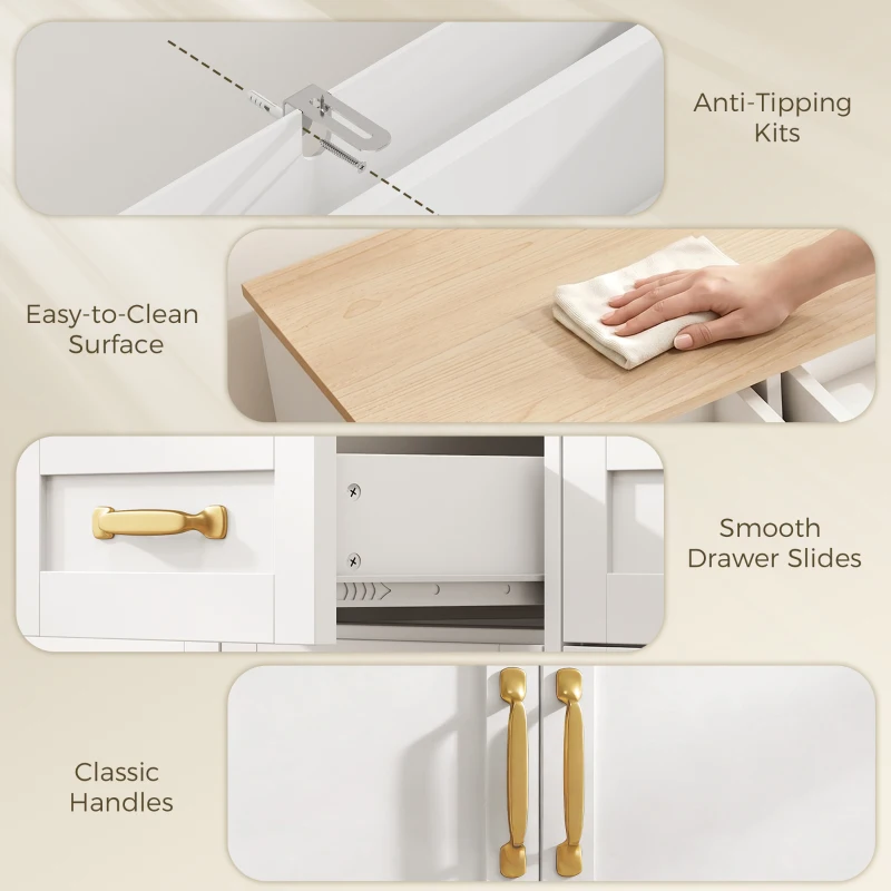 HOMCOM Sideboard Buffet Cabinet, 140 cm Kitchen Storage Cabinet with 4 Drawers, 4 Doors and 2 Adjustable Shelves, White