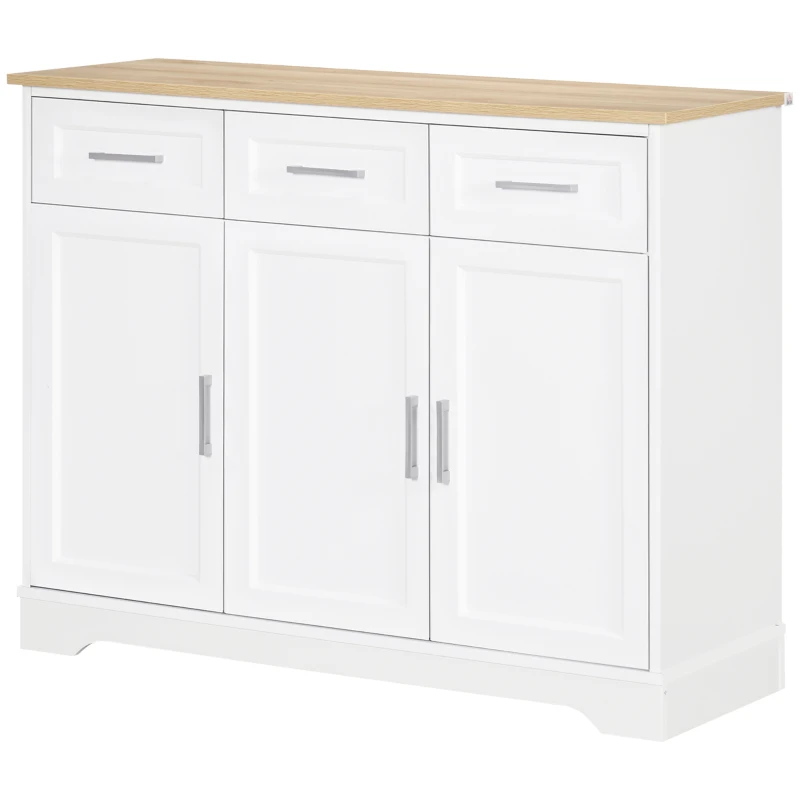 HOMCOM Dulap Modern cu 3 Sertare și 3 Uși, din MDF și PAL, cu Raft Reglabil, 101x39x82 cm, Alb