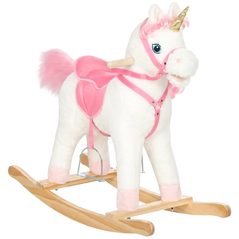 AIYAPLAY Caballito Balancín para Bebés Unicornio Sonidos de Cascos y Relinchos Boca y Cola Móviles 1-3 Años Blanco