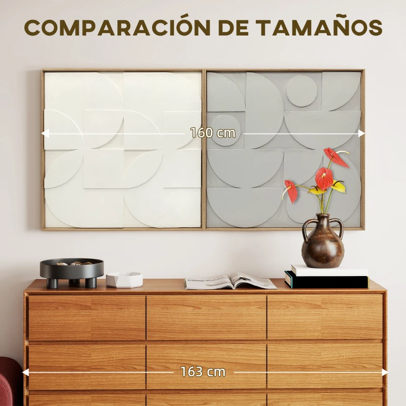 HOMCOM Decoración de Pared de Madera 3D de  2 Piezas con Patrones Geométricos Huecos para Salón Dormitorio Pasillo Blanco