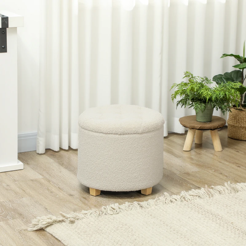 HOMCOM 40.5L Teddy Fleece Storage Ottoman - Cream White