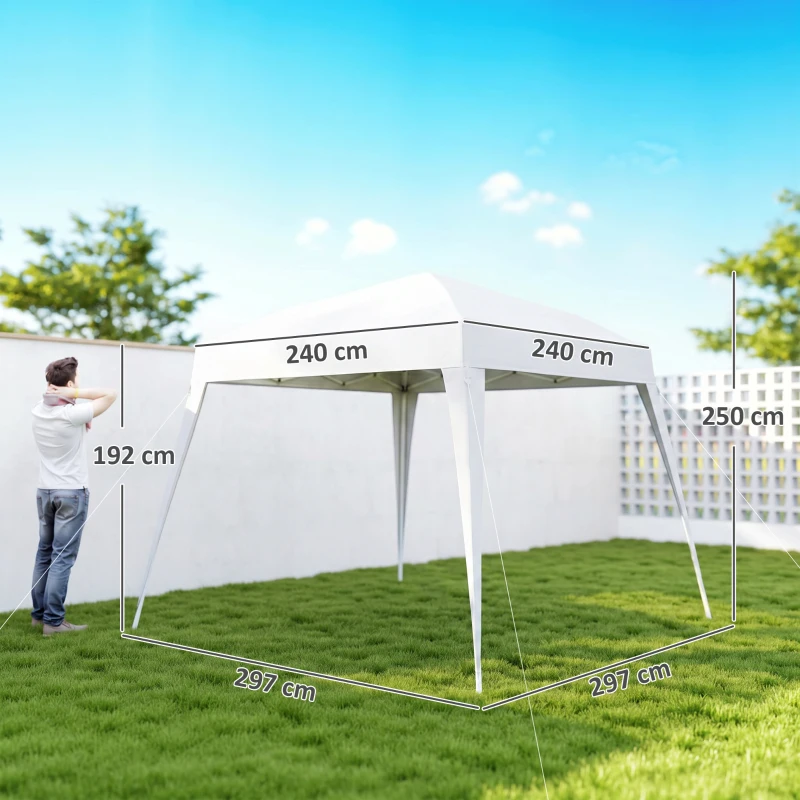 Outsunny Gazebo Pieghevole da Giardino 2.4x2.4m con Struttura in Acciaio e Corde Antivento, Bianco