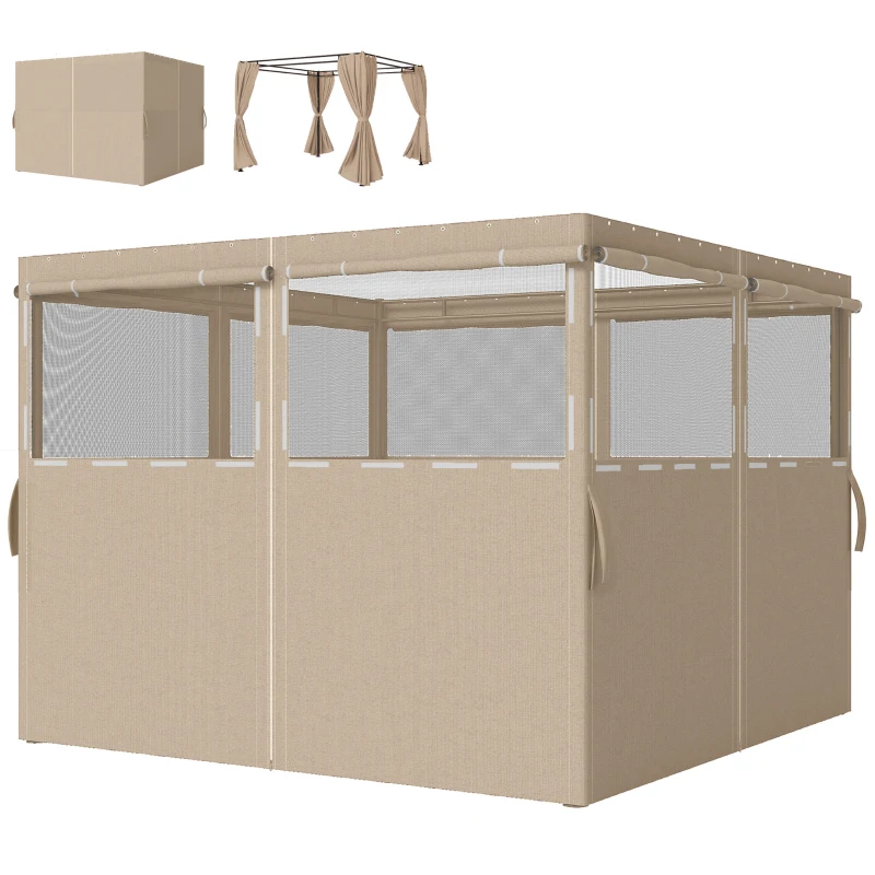 Outsunny 4 Pack Replacement Gazebo Curtains Privacy Panel for Most 3 x 3 m Gazebo, Outdoor Shelter Sidewalls, Khaki