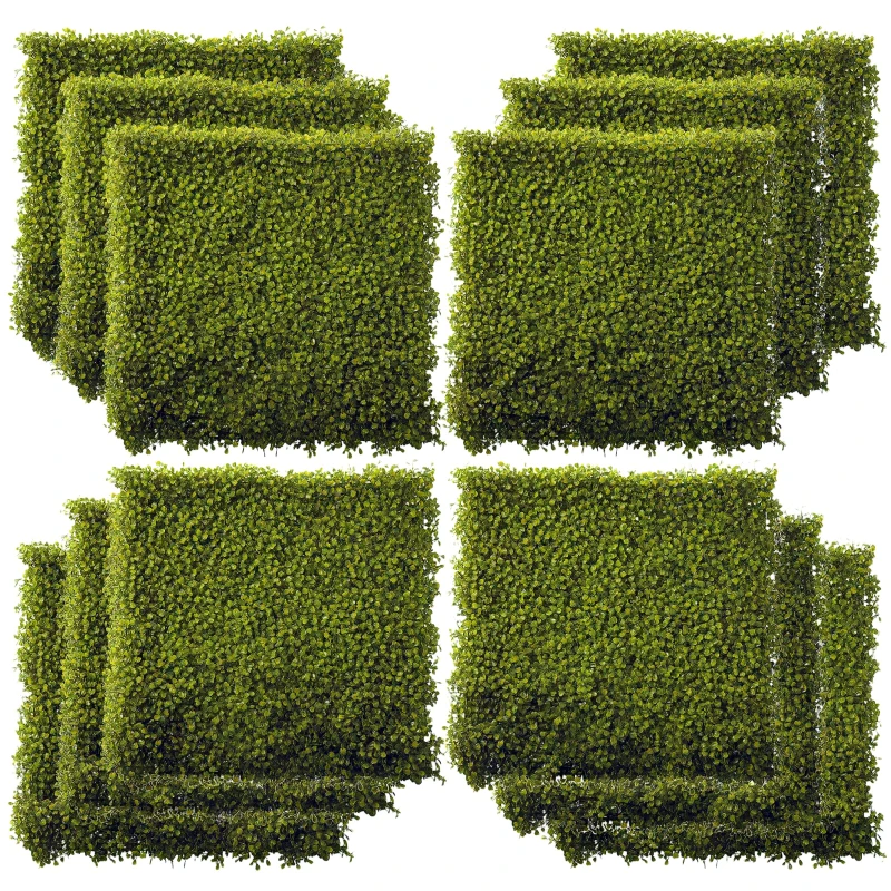 Outsunny 12PCS Artificial Boxwood Wall Panels 50cm x 50cm Grass Privacy Fence Screen Faux Hedge Greenery Backdrop Encrypted Milan Grass for Home Garden Backyard Balcony
