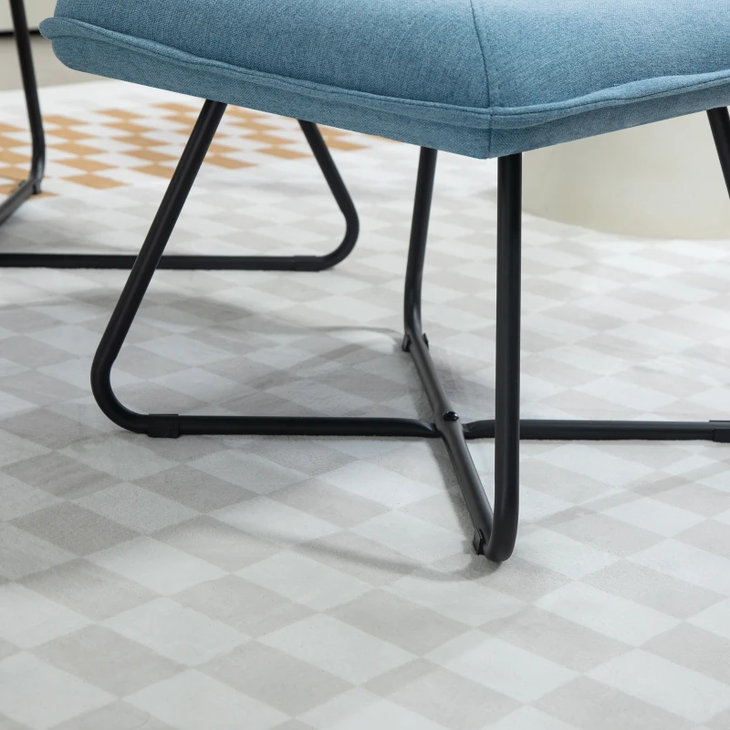 HOMCOM Butaca con Reposapiés Sillón para Lectura con Patas de Acero en Forma de Cruz Azul Claro