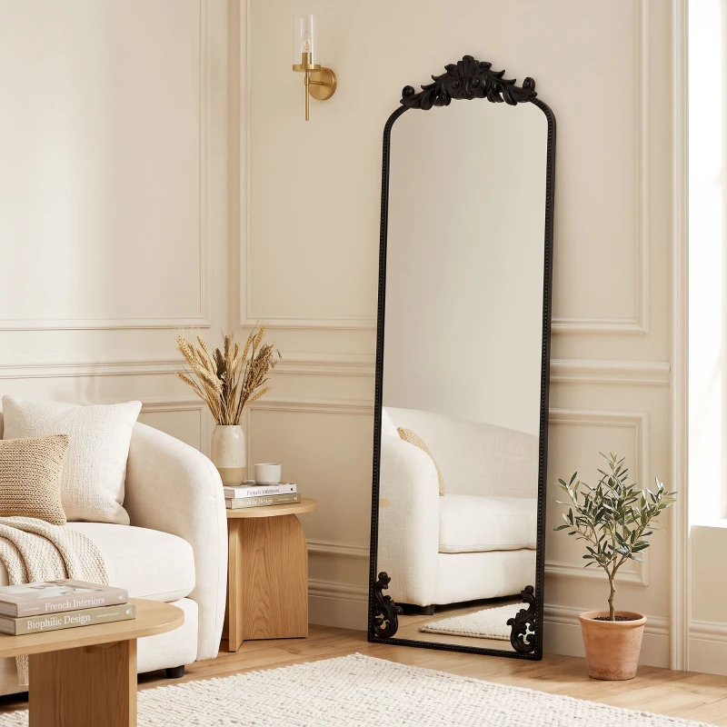 HOMCOM Floor Mirror, 50 x 160 cm Full Length Mirror with Baroque Metal Frame for Bedroom, Living Room, Dressing Room, Black