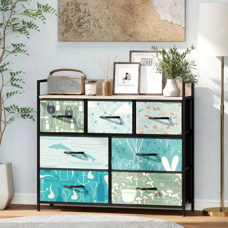 HOMCOM 7-Drawer Chest of Drawers - Blue