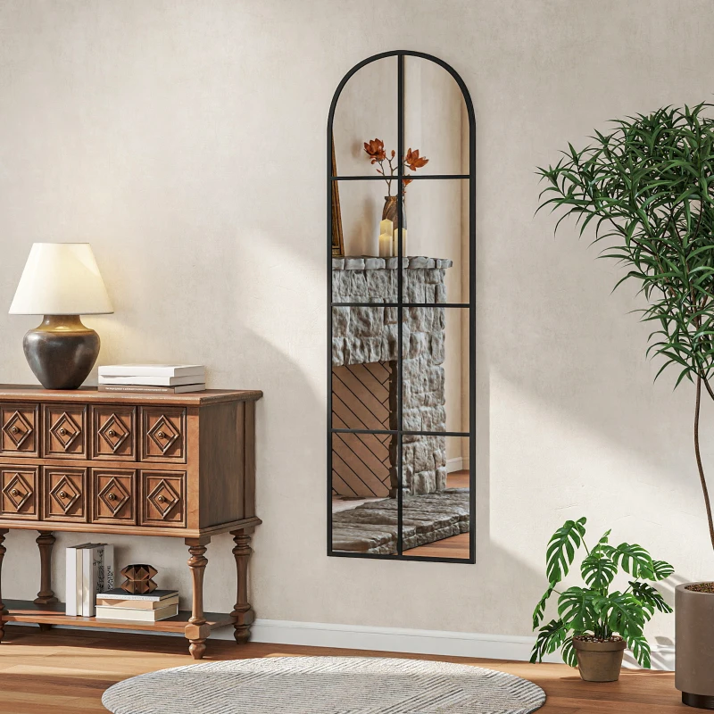 HOMCOM Espejo de Pared de Cuerpo Entero con Diseño Arqueado y Marco de Metal para Dormitorio o Recibidor 40x160 cm Negro