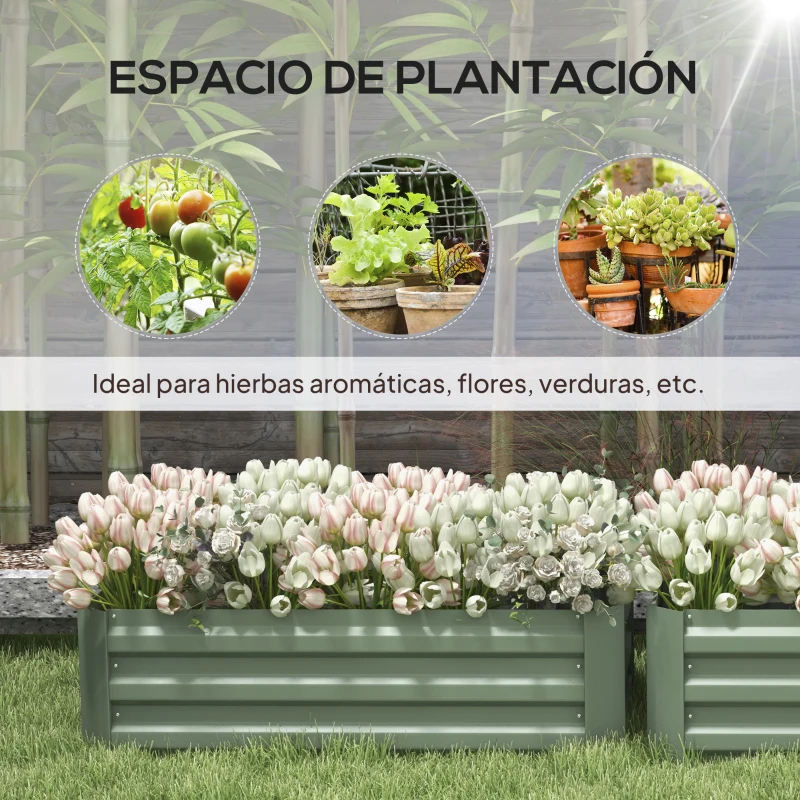 Outsunny Juego de 2 Jardineras Exterior Grandes de Acero Galvanizado Huertos Urbanos para Terraza Jardín 100x50x30 cm Verde