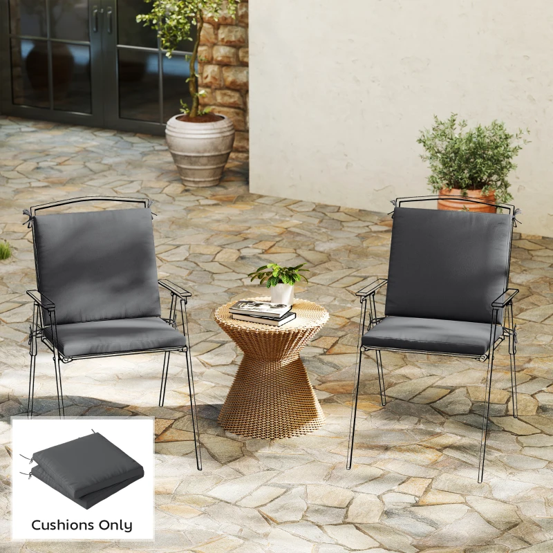 Outsunny Outdoor Seat Cushions Set of 2 with Ties, Waterproof Garden Seat Pads, Dark Grey