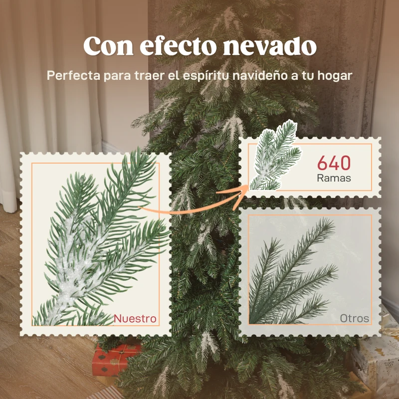 HOMCOM Árbol de Navidad Artificial 150 cm Ramas Realistas con Efecto Nieve Soporte de Acero Base Plegable Montaje Rápido