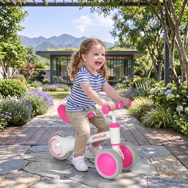 AIYAPLAY Bicicleta sin Pedales Limitado a 135° Asiento Ajustable Ruedas Traseras con Luces para Niños y Niñas de 1 a 2 Años Rosa