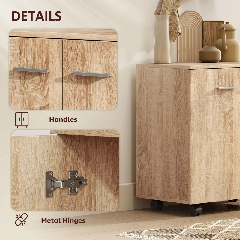 HOMCOM Mobile Sideboard Cabinet with 2 Doors and Internal Shelves for Living Room, Bedroom, 60L x 35W x 65H cm, Natural Wood