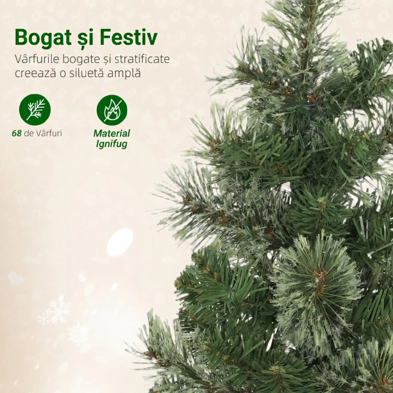 HOMCOM Brad de Crăciun Mic, Înălțime 60 cm cu 35 Luminite LED Albe, 68 Crengi Dese și Ignifuge, Verde