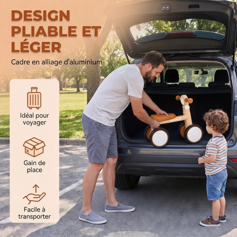 AIYAPLAY Draisienne Bébé 1-2 Ans Pliable, Cadre Léger en Aluminium, Siège Guidon Réglables, Pneus Silencieux, 57x28,5x40cm, Rose