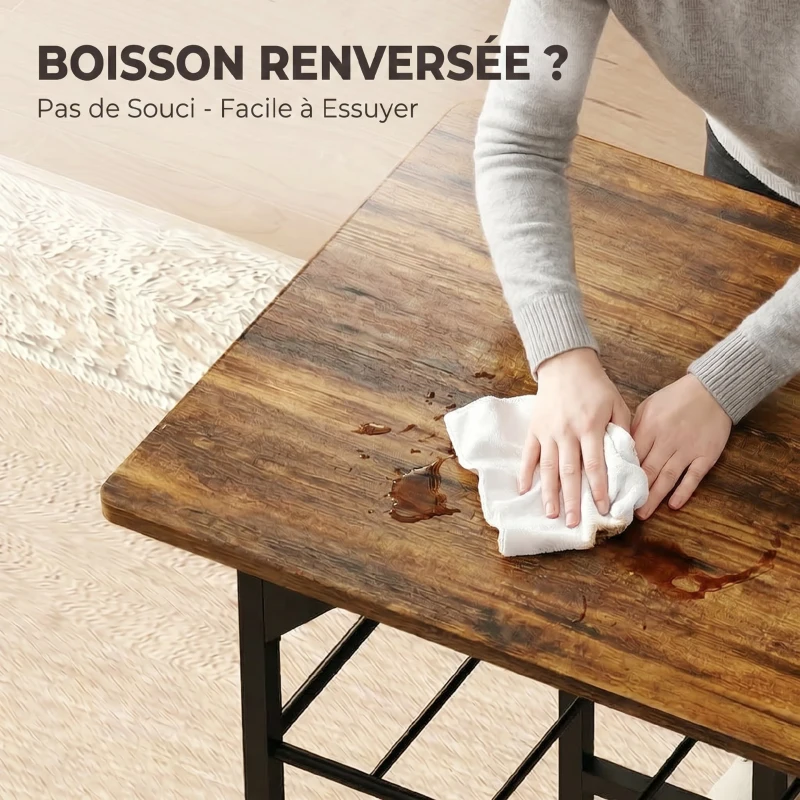 HOMCOM Ensemble table salle à manger avec 2 chaises, table de cuisine avec chaises pour 2 personnes, cadre en métal, marron