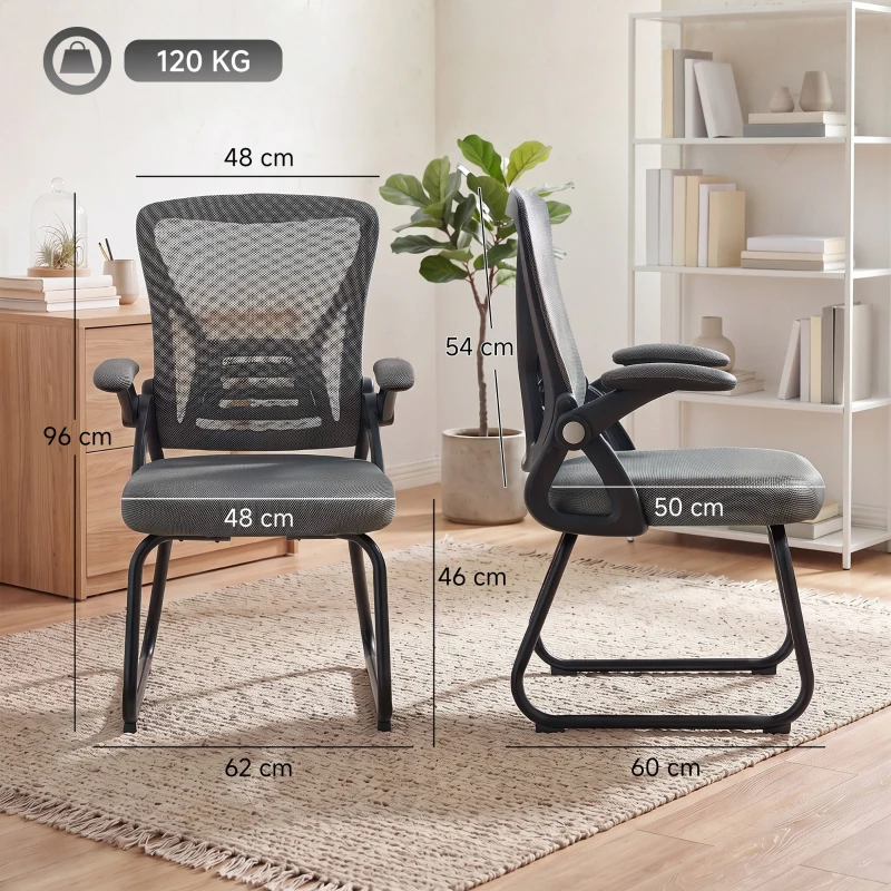 HOMCOM Office Chair, Ergonomic Desk Chair No Wheels with Mesh Backrest and Steel Legs for Home Conference Room, Dark Grey
