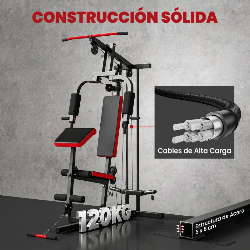 SPORTNOW Máquina de Musculación con Polea Alta y Baja Prensa de Pecho y Piernas Compatible con Discos 25 y 50 mm (No Incluidos)