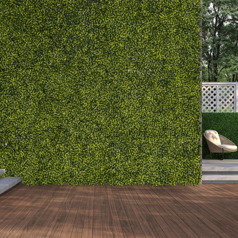Outsunny 12PCS Artificial Boxwood Wall Panels 50cm x 50cm Grass Privacy Fence Screen Faux Hedge Greenery Backdrop Encrypted Milan Grass for Home Garden Backyard Balcony