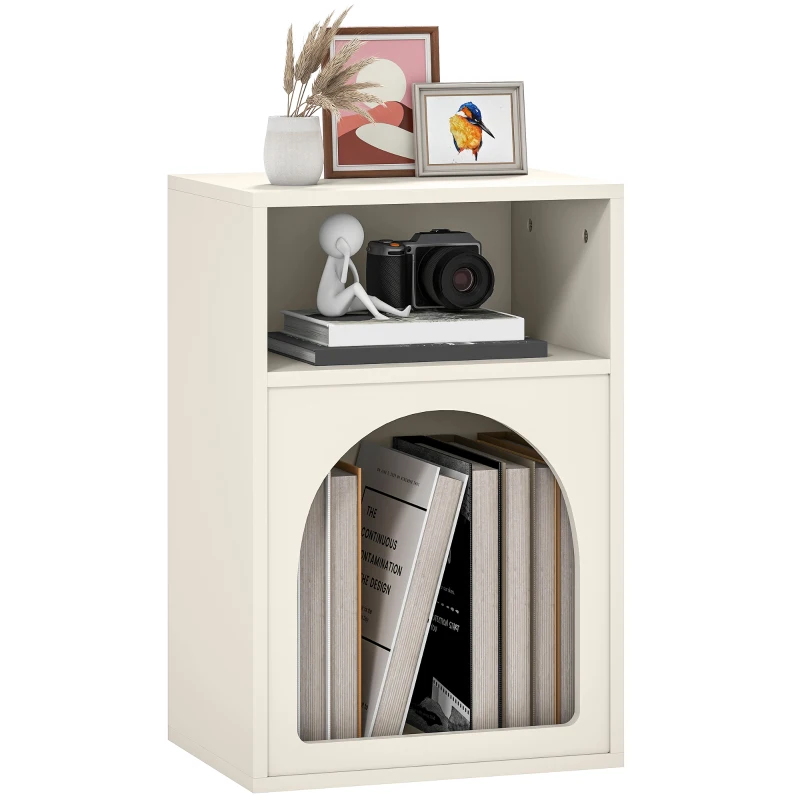 HOMCOM Table de chevet, table de nuit avec compartiments ouverts, design arqué, 40 x 30 x 60 cm, crème