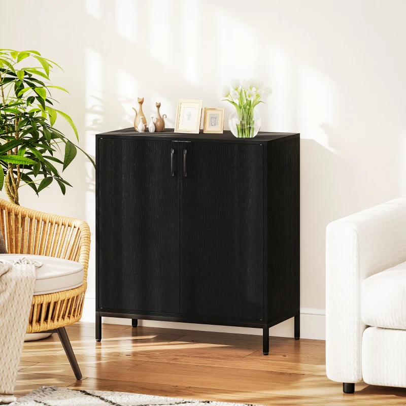 HOMCOM Aparador de Cocina Moderno Aparador para Salón con 2 Puertas Estante Ajustable y Base Elevada 80x40x90 cm Negro