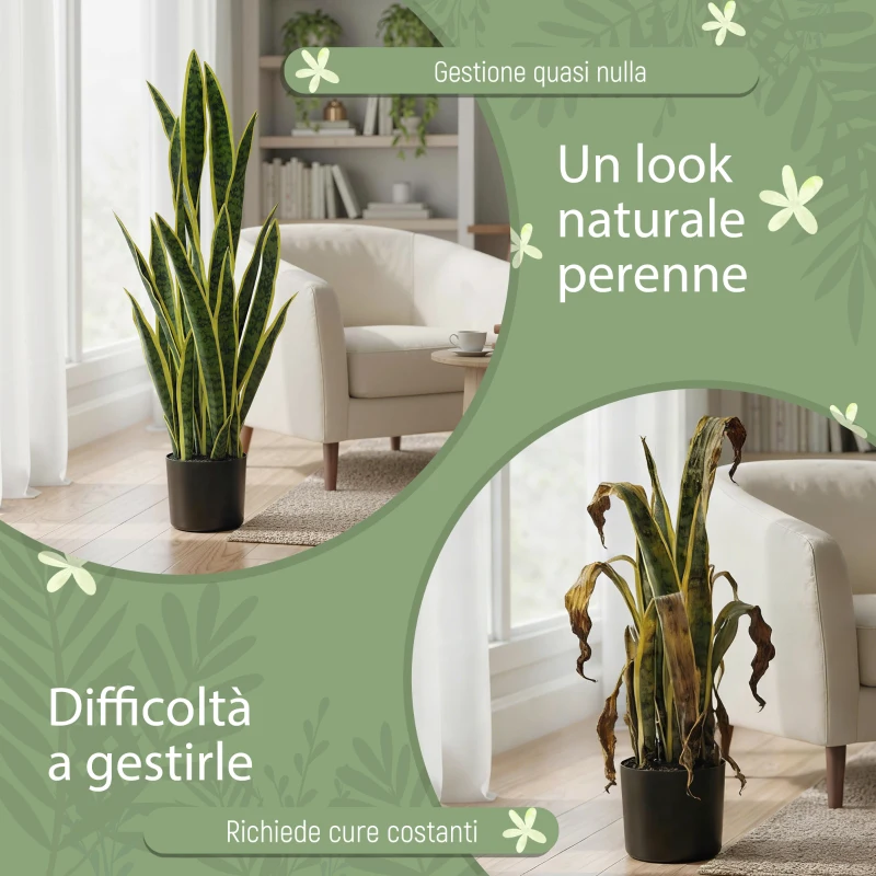 Outsunny Sanseveria Artificiale in Vaso da Esterno e Interno con 21 Foglie Modellabili, Ø20x90 cm