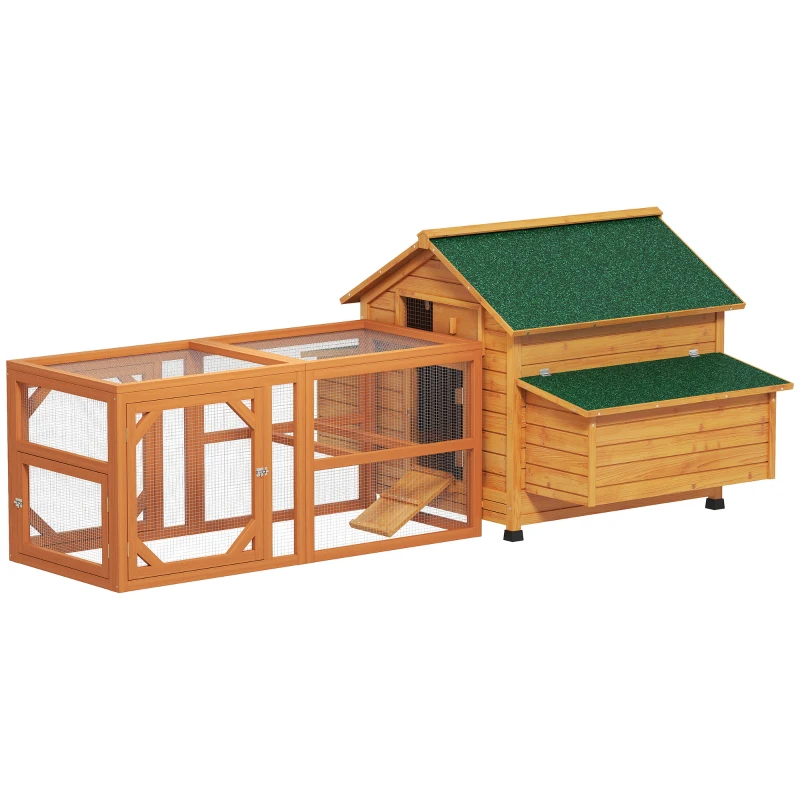 PawHut 2 Piece Wooden Chicken Coop and Run Set, Poultry Run Cage with Nesting Box, Slide-Out Tray, for 4-8 Chickens, Yellow