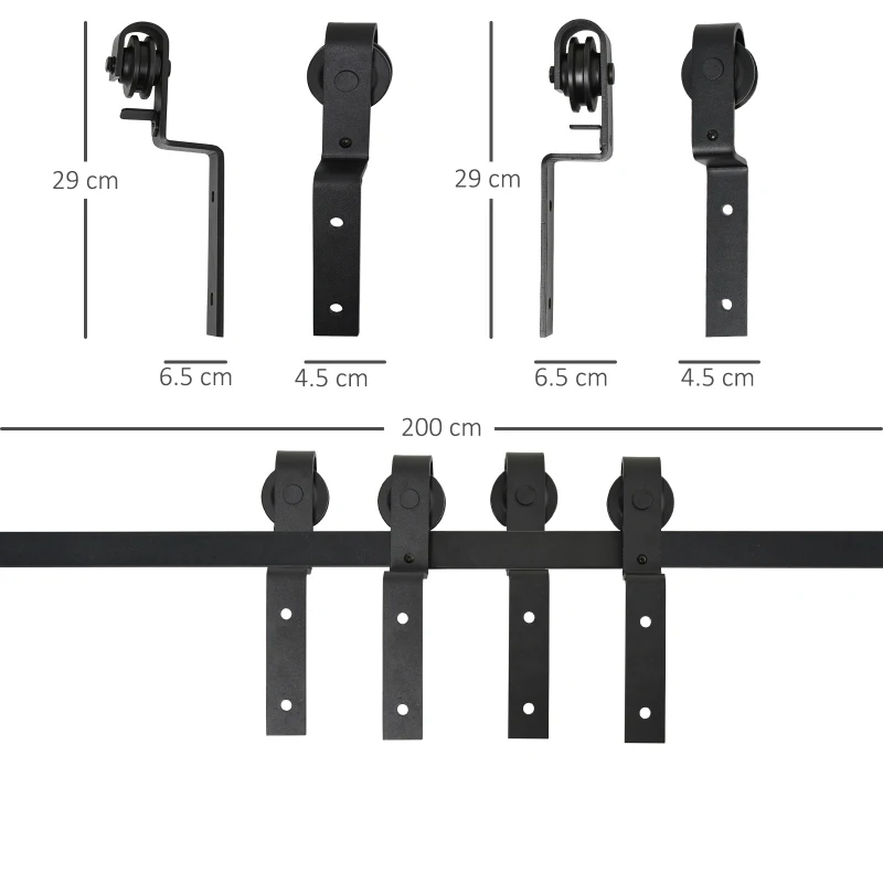 HOMCOM 6.6FT/200cm Sliding Barn Door Hardware Track Kit, 90kg Heavy Duty Carbon Steel Sliding Door Rail for 2 Doors, Black