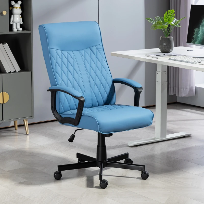 Vinsetto Silla de Escritorio Basculante Tapizado en PU con Respaldo Alto y Altura Ajustable Carga 120 kg 65x72x102-112,5 cm Azul