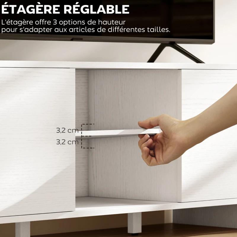 HOMCOM Meuble TV meuble télé pour téléviseur jusqu'à 55 pouces 2 portes 2 compartiments étagère réglable 110x35x45cm blanc