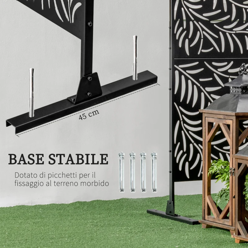 Outsunny Paravento da Esterno in Acciaio con Motivi a Salice e 2 Piedini, 122x45x198 cm, Nero