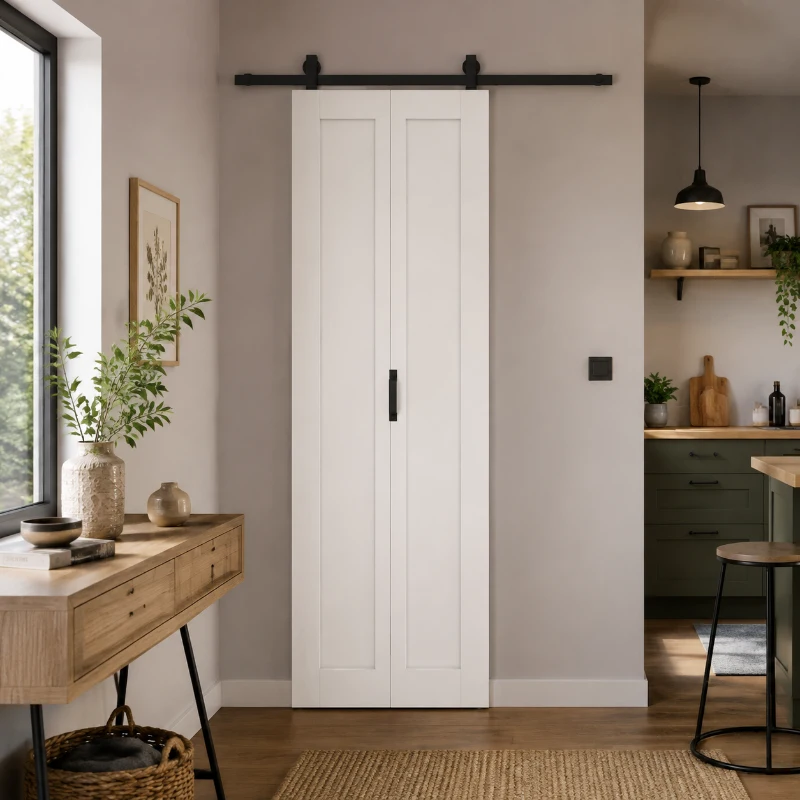 HOMCOM Slide Door, 70cm Modern Sliding Door Set Kit with Steel Rail, White