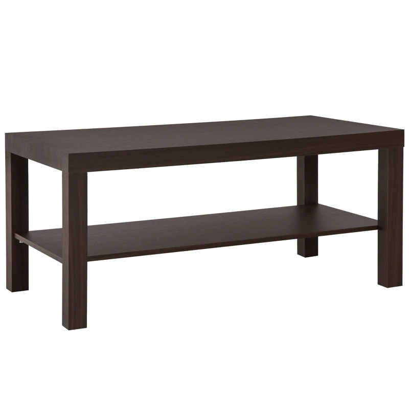 HOMCOM Mesa de Centro Moderna Mesa Baja con 2 Estantes de Almacenamiento Mesita para Salón Carga 20 kg 90x45x44,5 cm Nogal