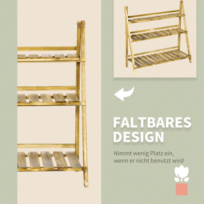 Outsunny Soporte para Plantas de Madera de 3 Niveles para Interior y Exterior Terraza Jardín 100x37x93 cm Carbonizado