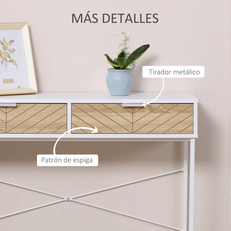 HOMCOM Mesa de Consola Estrecha con 2 Cajones Diseño de Líneas Talladas Estilo Moderna Blanco y Roble
