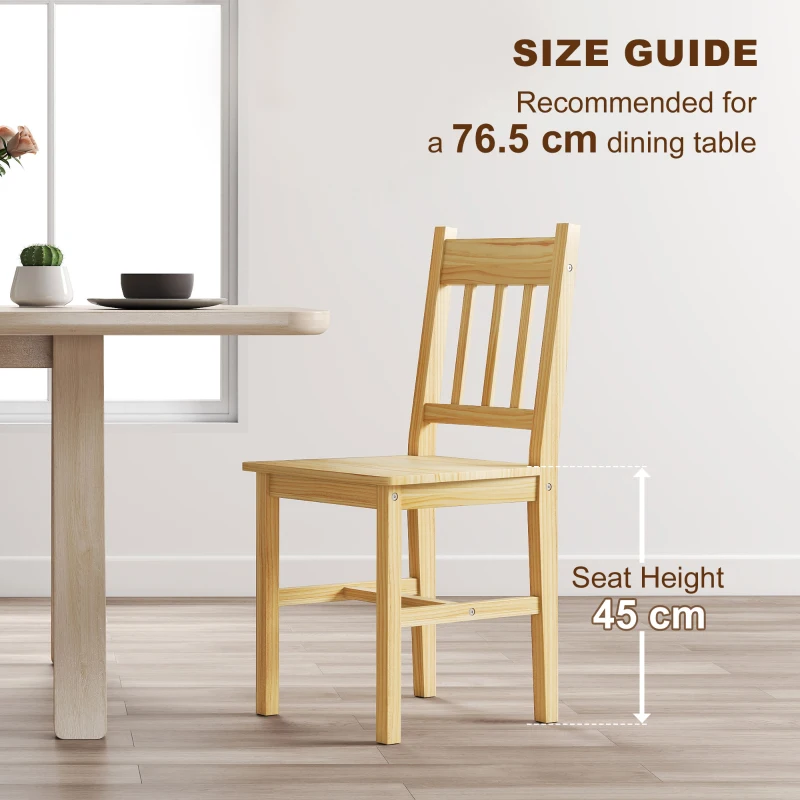 HOMCOM Dining Chairs Set of 2, Kitchen Chair with Slat Back, Pine Wood Structure for Living Room and Dining Room, Natural