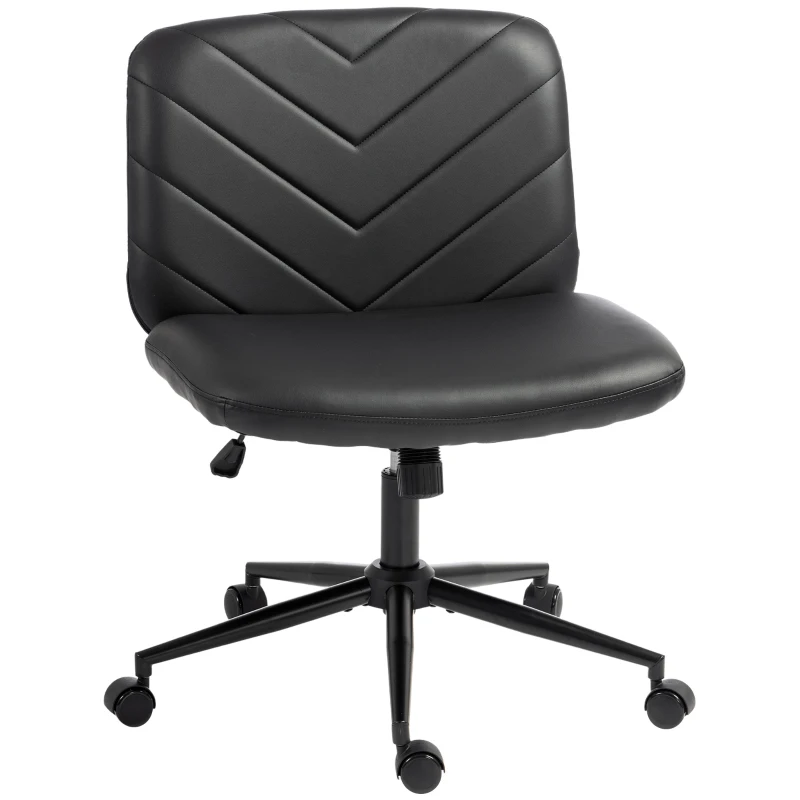 HOMCOM Home Office Desk Chair Height Adjustable Swivel Chair Cross Legged Wide Seat Swivel Wheels Black