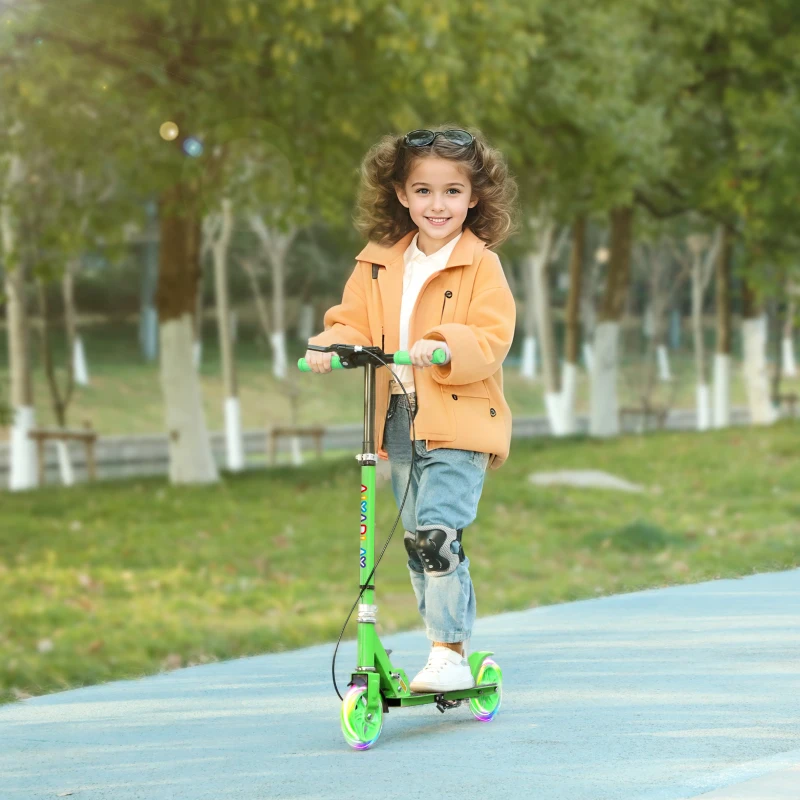 AIYAPLAY Monopattino per Bambini 3-8 Anni con Ruote Luminose, Impugnatura Regolabile e Freno Posteriore, Verde