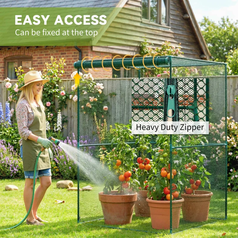 Outsunny 120 x 120cm Compact Plant Cage, with Netting - Green
