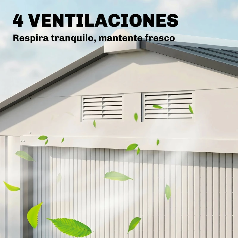 Outsunny Caseta de Jardín 213x130x185 cm Cobertizo Metálico de Exterior para Almacenamiento de Herramientas Blanco