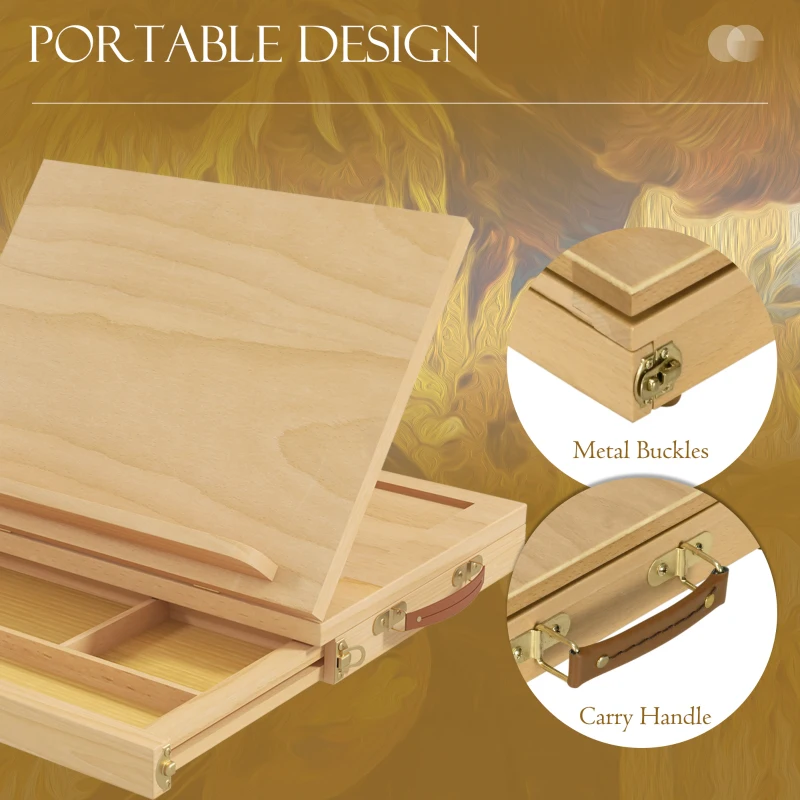 Vinsetto Wooden Table Easel Box with Storage Portable Folding Artist Easel, Natural
