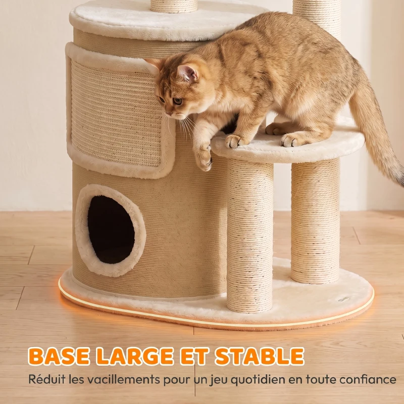 PawHut Arbre à Chat Multi-Niveaux avec Double Niche, Lit, Plateforme, Tapis & Poteaux à Griffer en Sisal, 55x39x90cm, Beige