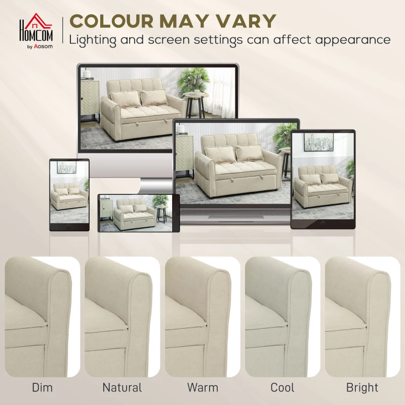 HOMCOM 2 Seater Sofa Bed, 3-in-1 Convertible Sleeper Sofa with Click-clack Adjustable Backrest and 2 Pillows, Light Brown