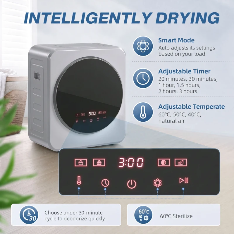 HOMCOM Vented Tumble Dryer, 4 kg Front Tumble Dryer with Stainless Steel Tub, 800W Compact Freestanding, Silver